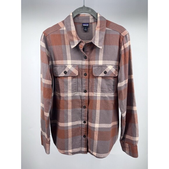 Patagonia Women's SZ Small Orange Plaid Organic Cotton Long Sleeve Flannel Shirt - Picture 1 of 10